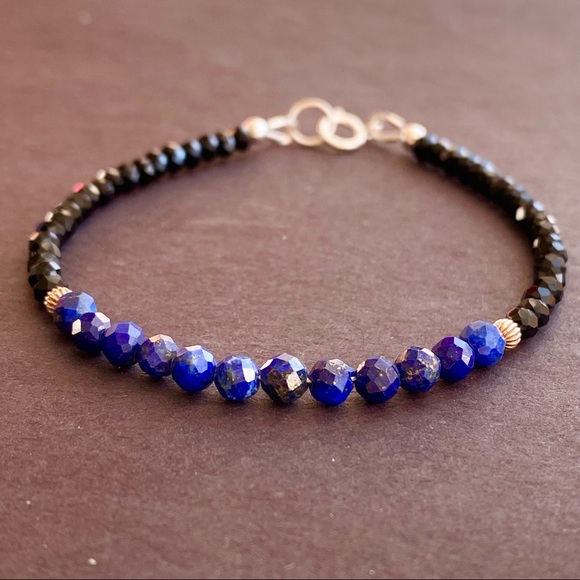 Lapis Lazuli Bracelet blue Natural Gemstone Sterling Silver beaded - Picture 3 of 5
